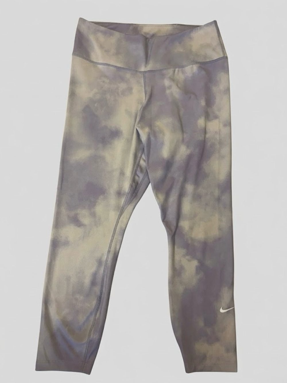 Nike High Waisted Cropped Leggings Medium Dri-Fit Purple White Tie Dye Workout